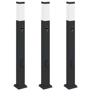 vidaXL Stĺpikov&eacute; svetl&aacute; so senzorom a z&aacute;suvkou 3 ks 80 cm čierne IP44