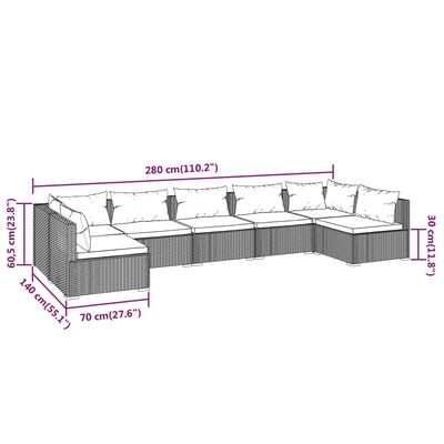 vidaXL 7-dielna záhradná sedacia súprava a podložky polyratan čierna