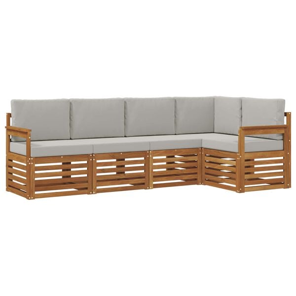 vidaXL Sada rohov&yacute;ch gaučov s vank&uacute;&scaron;om 5 pcs Pr&iacute;rodn&aacute; a svetlosiv&aacute;