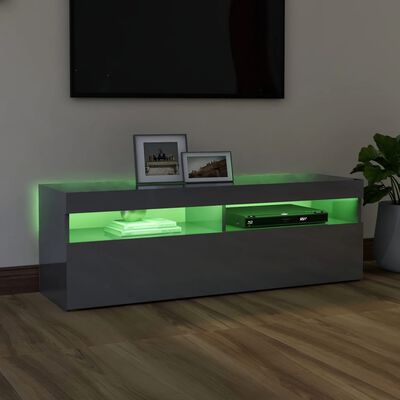 vidaXL TV skrinka s LED svetlami lesklá sivá 120x35x40 cm