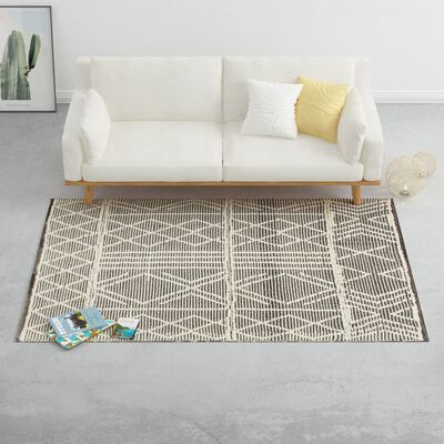 vidaXL Ručne tkaný koberec, vlna 120x170 cm, čierny/biely