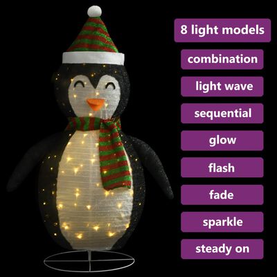 vidaXL Ozdobná vianočná figúrka tučniaka LED luxusná látka 60cm