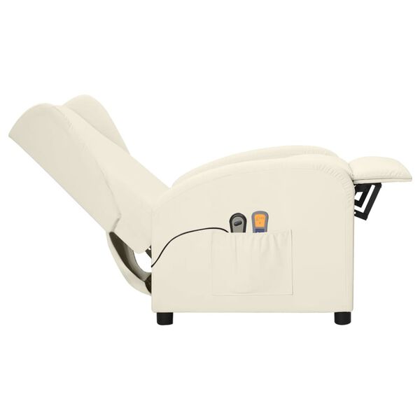 vidaXL Elektrické masážne kreslo ušiak, krémové, umelá koža