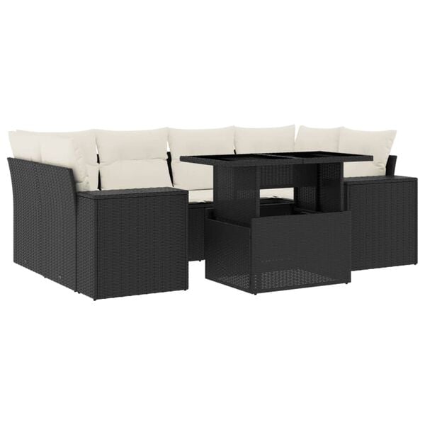 vidaXL 7-dielna z&aacute;hradn&aacute; s&uacute;prava pohoviek s vank&uacute;&scaron;mi čierna polyratan