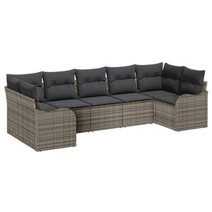 vidaXL S&uacute;prava z&aacute;hradn&yacute;ch pohoviek s &uacute;ložiskom 7 pcs Siv&aacute; Poly ratan