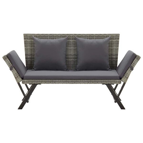 vidaXL Z&aacute;hradn&aacute; lavička s vank&uacute;&scaron;mi siv&aacute; 176 cm polyratan