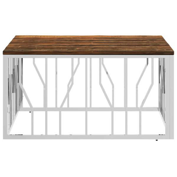 vidaXL Konferenčný stolík strieborný nehrdzavejúca oceľ a recyk. masív