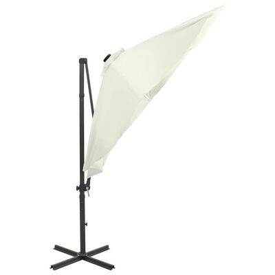 vidaXL Závesný slnečník s tyčou a LED svetlami pieskový 300 cm