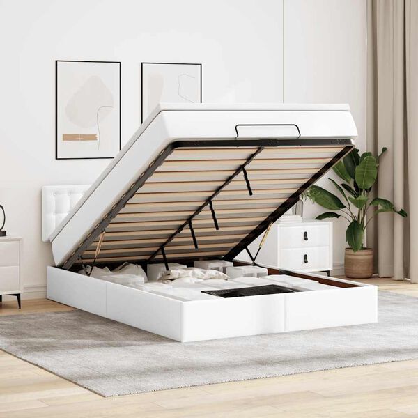 vidaXL Osmanský rám postele s matracom biela 140x200 cm umelá koža