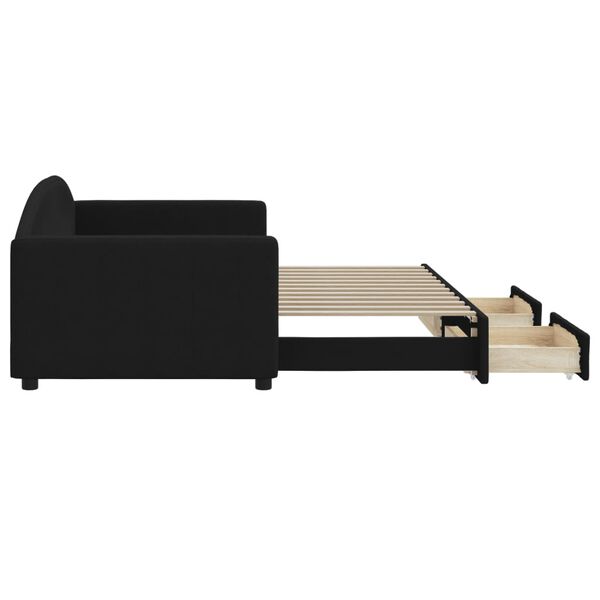vidaXL Rozkladacia denná posteľ so zásuvkami čierna 90x200 cm látka
