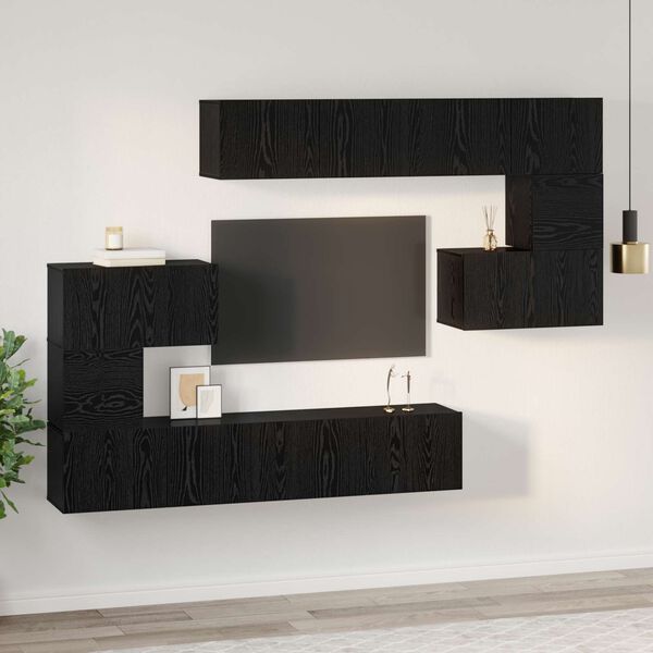 vidaXL Zostava TV skriniek N&aacute;stenn&yacute; 8 pcs Čierny dub Kompozitn&eacute; drevo