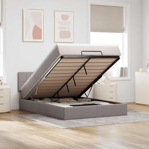 VidaXL Osmansk&aacute; posteľ s matracom a LED di&oacute;dami Taupe 140x200 cm L&aacute;tka