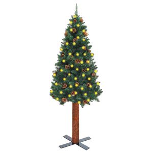 vidaXL &Uacute;zky osvetlen&yacute; vianočn&yacute; stromček prav&eacute; drevo+&scaron;i&scaron;ky zelen&yacute; 150cm