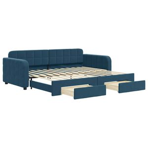 vidaXL Rozkladacia denn&aacute; posteľ so z&aacute;suvkami modr&aacute; 90x200 cm zamat