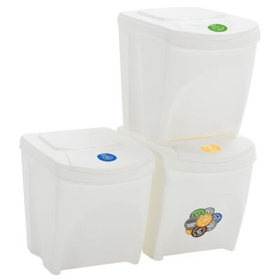 vidaXL Stohovateľné boxy na odpadky 3 ks biele 75 l polypropylén