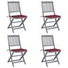 vidaXL Skladacie vonkajšie stoličky s podložkami 4 ks akáciový masív