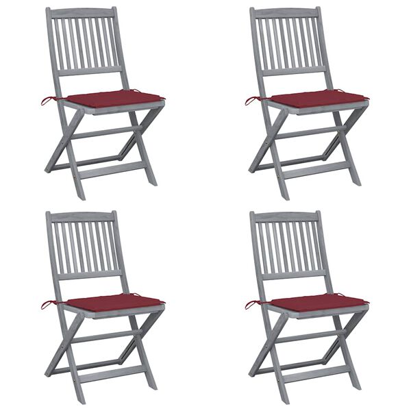 vidaXL Skladacie vonkajšie stoličky s podložkami 4 ks akáciový masív