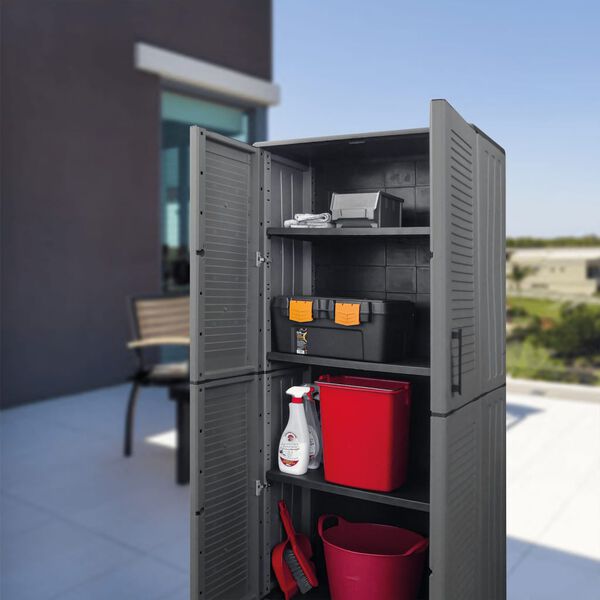 vidaXL Záhradná úložná skrinka sivá a čierna 68x37x163 cm PP