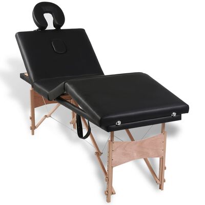vidaXL Čierny skladací masážny stôl, 4 zóny, drevený rám