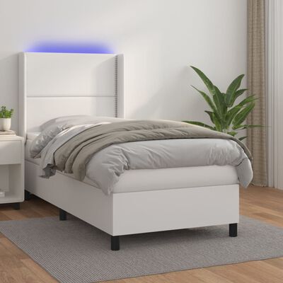 vidaXL Boxspring posteľ s matracom a LED biela 90x200 cm umelá koža