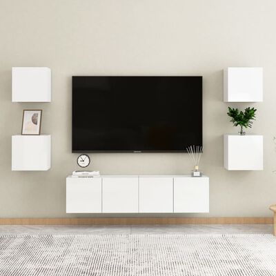 vidaXL Nástenné TV skrinky 4 ks lesklé biele 30,5x30x30 cm
