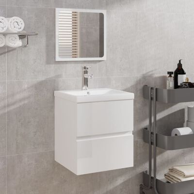 VidaXL Kúpeľňová skrinka s umývadlom a zrkadlom lesklá biela