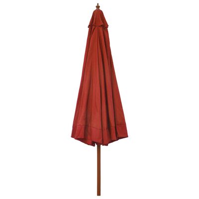 vidaXL Vonkajší slnečník s drevenou tyčou 330 cm, tehlovo červený