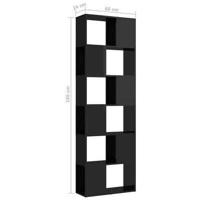 vidaXL Knižnica/deliaca stena lesklá čierna 60x24x186 cm