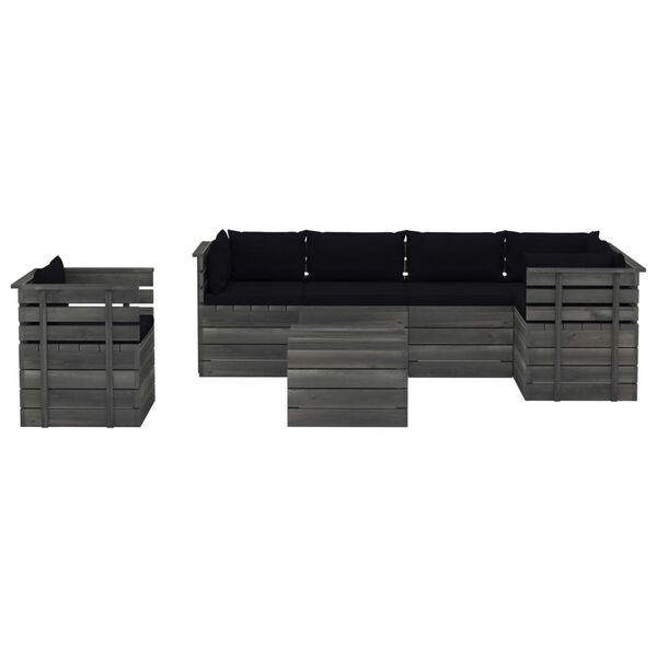 vidaXL 7-dielna z&aacute;hradn&aacute; s&uacute;prava z paliet s podložkami borovicov&yacute; mas&iacute;v