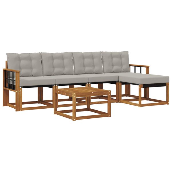 vidaXL Z&aacute;hradn&aacute; s&uacute;prava gaučov s vank&uacute;&scaron;om 6 pcs Pr&iacute;rodn&aacute; a svetlosiv&aacute;