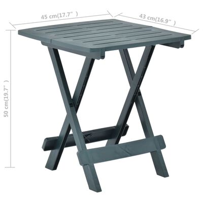 vidaXL Skladací záhradný stôl zelený 45x43x50 cm plastový