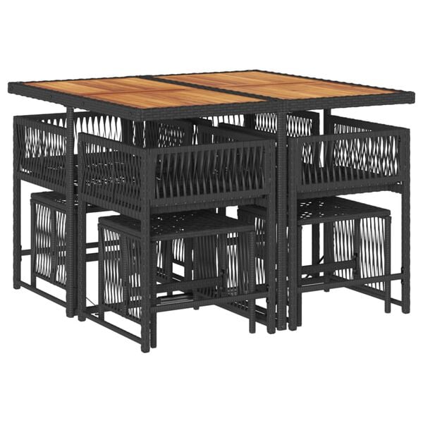 vidaXL 9-dielna z&aacute;hradn&aacute; jed&aacute;lensk&aacute; sada s vank&uacute;&scaron;mi čierna polyratan