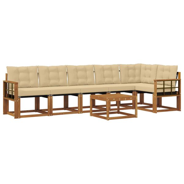 vidaXL Z&aacute;hradn&aacute; s&uacute;prava gaučov s vank&uacute;&scaron;om 7 pcs Pr&iacute;rodn&aacute; a b&eacute;žov&aacute;