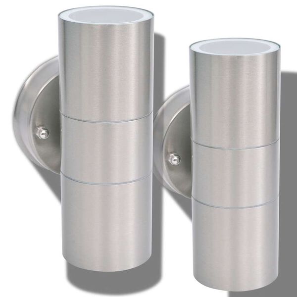 vidaXL Vonkaj&scaron;ie n&aacute;stenn&eacute; LED svietidl&aacute;, 2 ks, nerezov&aacute; oceľ