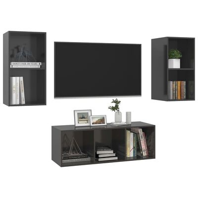 vidaXL 3-dielna súprava TV skriniek vysokolesklá sivá drevotrieska