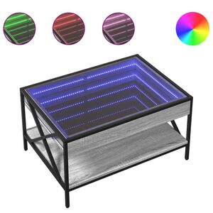 vidaXL Konferenčn&yacute; stol&iacute;k s nekonečn&yacute;mi LED siv&yacute; sonoma 70x50x38 cm
