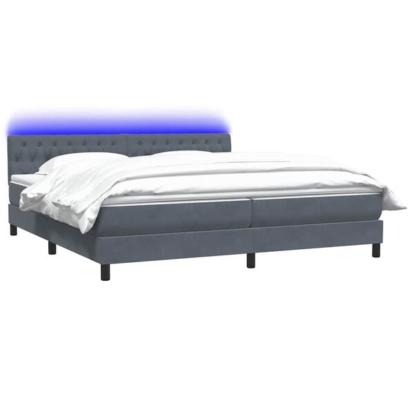 vidaXL Box Spring Posteľ s matracom a LED Tmavosiv&aacute; 180x220 cm Zamat