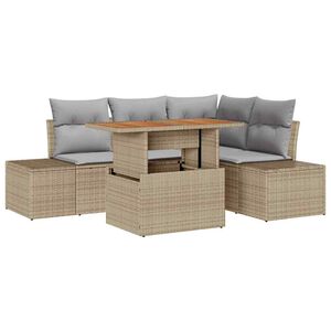 vidaXL S&uacute;prava z&aacute;hradn&yacute;ch pohoviek s &uacute;ložiskom 5 pcs B&eacute;žov&aacute; Poly ratan