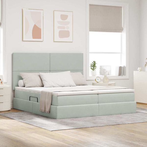 vidaXL &Uacute;ložn&aacute; posteľ s matracmi Svetlosiv&aacute; 200 x 200 cm Zamat