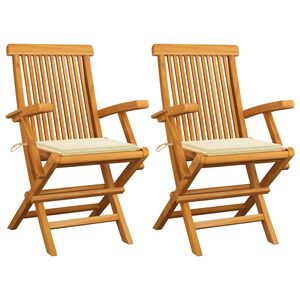 vidaXL Skladacie stoličky s kr&eacute;mov&yacute;mi vank&uacute;&scaron;mi, 2 ks, mas&iacute;vne teakov&eacute; drevo