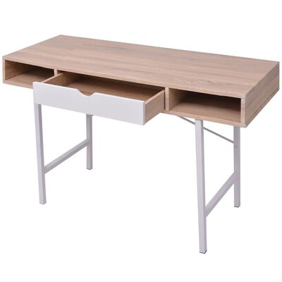 vidaXL Stôl s jednou zásuvkou, dubovo-biely