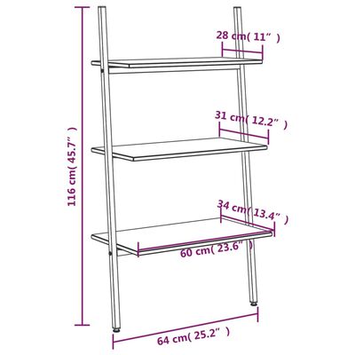 vidaXL 3-poschodová rebríková polica bledohnedá a čierna 64x34x116 cm