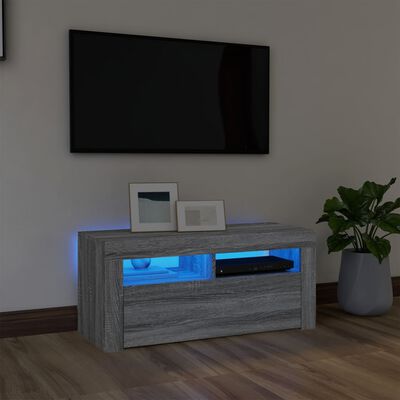 vidaXL TV skrinka s LED svetlami sivý dub sonoma 90x35x40 cm