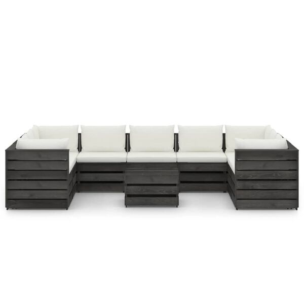 vidaXL 10-dielna z&aacute;hradn&aacute; s&uacute;prava+podložky, siv&eacute; impregnovan&eacute; drevo