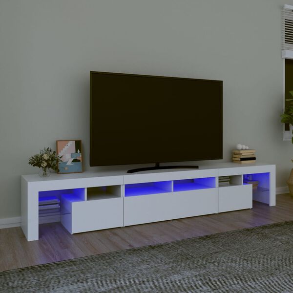 vidaXL TV skrinka s LED svetlami biela 230x36,5x40 cm