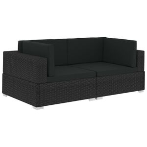 vidaXL Rohov&eacute; sedačky 2 ks s podložkami čierne polyratanov&eacute;