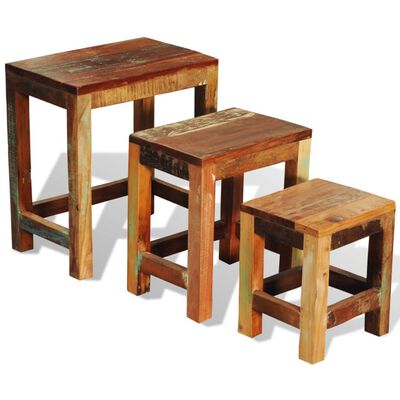 vidaXL Stohovateľné stolíky, 3 kusy, vintage, recyklované drevo
