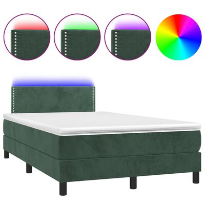 vidaXL Boxspring posteľ s matracom a LED, tmavozelená 120x190cm, zamat