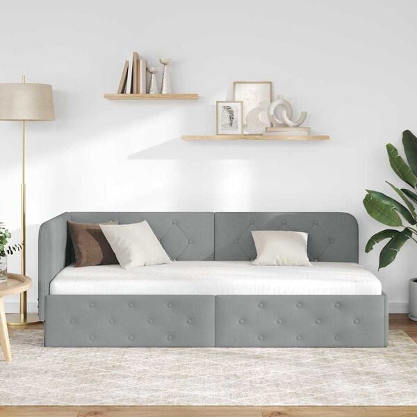 vidaXL Rohový rám postele s čelnou doskou Svetlosivá 80 x 200 cm látka