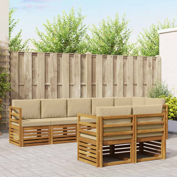 vidaXL S&uacute;pravy pohoviek 8 pcs Pr&iacute;rodn&aacute; a b&eacute;žov&aacute; Pevn&eacute; ak&aacute;ciov&eacute; drevo